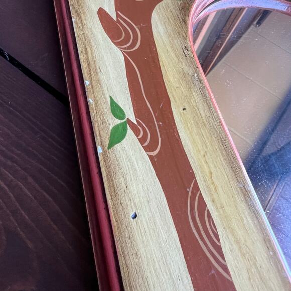 Retro Cottage Style Wood Framed Wall Mirror Hand Painted Bluebirds Folk Art - Picture 7 of 9